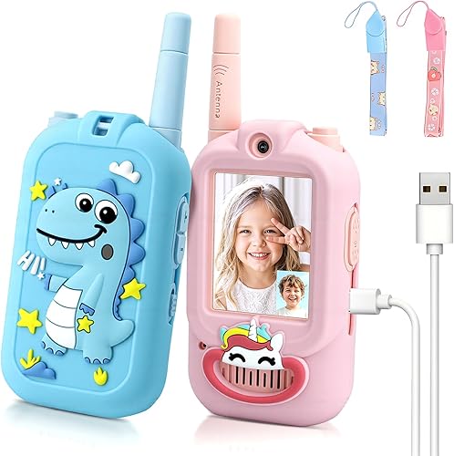 Miniatura 9 de Walkie Talkies de Video para Niños, Paquete de 2 Intercomunicadores de Video Recargables Portátiles para Niños Walkie Talkies, Juguetes de Interior