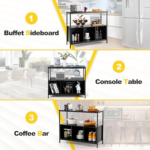 Miniatura 8 de IFANNY Armario buffet con almacenamiento, aparador con 1 estante abierto y 3 cubículos, buffets y aparadores de madera, moderna mesa de café para