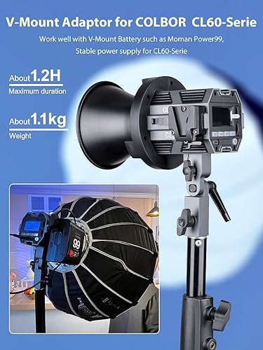 Miniatura 3 de Colbor CL60+VM2 65W COB Luz continua 2700K-6500K Luz de video LED con adaptador de montaje en V y cable D-Tap a Tipo-C, luz diurna con aplicación