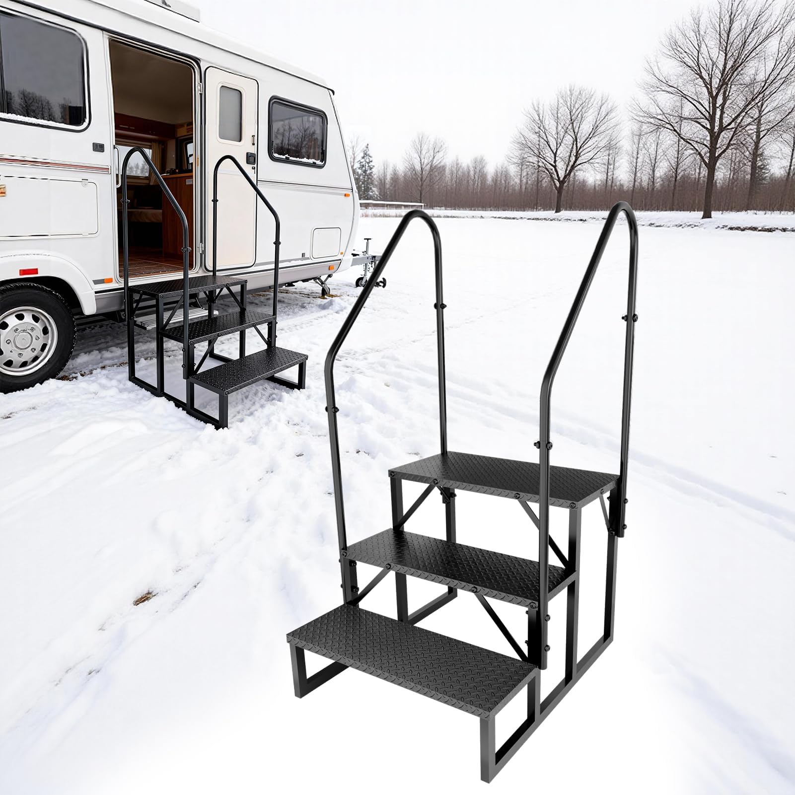 Step Stool Ladder for Adults, Pool Steps with 2 Handrails, 3 Step RV Ladder, Camper Steps for Travel Trailers, 5th Wheel, Motor Home, Spa, and Porch