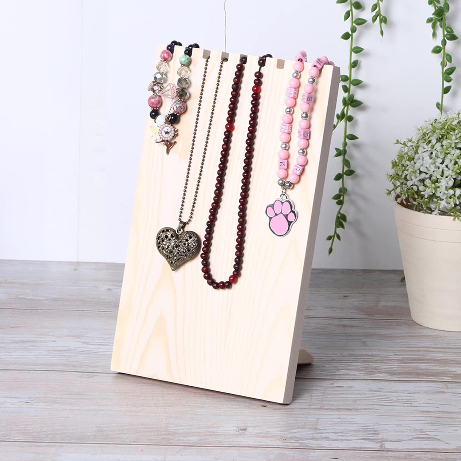 Jewelry Organizer Necklace Holder, 2Pcs 9 Slots Ring Jewelry Display Stand Necklace Jewelry Hanging Rack Wooden Ring Earring Tray Organizer Accessory