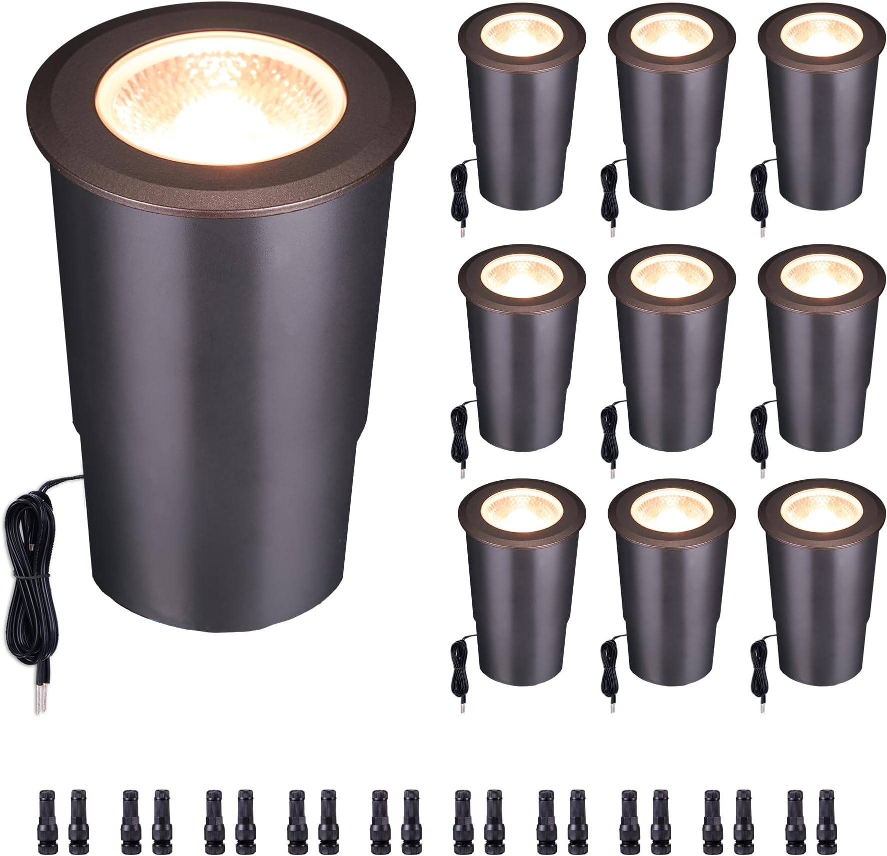 Low Voltage Inground Landscape Lights - Soft White & Bright White 5 Selectable Colors Well Light, Outdoor LED Flush in-Grade Fixture, ORB Aluminum for Floor Tree Yard 9W 700LM 10 Pack