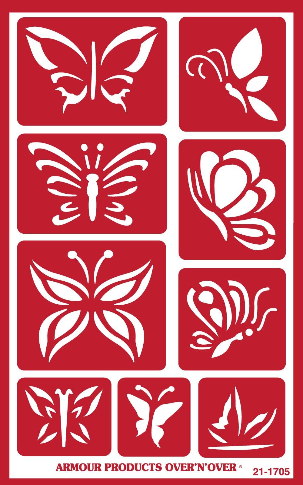 Armour EtchOver N Over Stencil Butterflies-Over 'N Glass Etching Stencil, Brown