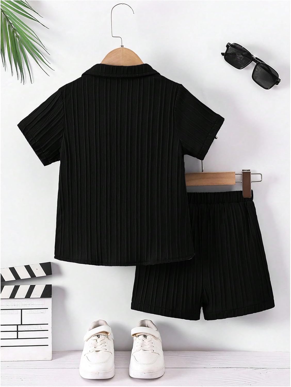 SweatyRocks Boy's 2 Piece Summer Vacation Outfits Short Sleeve Collar Button Down Shirt and Shorts Clothing Set - Image 2