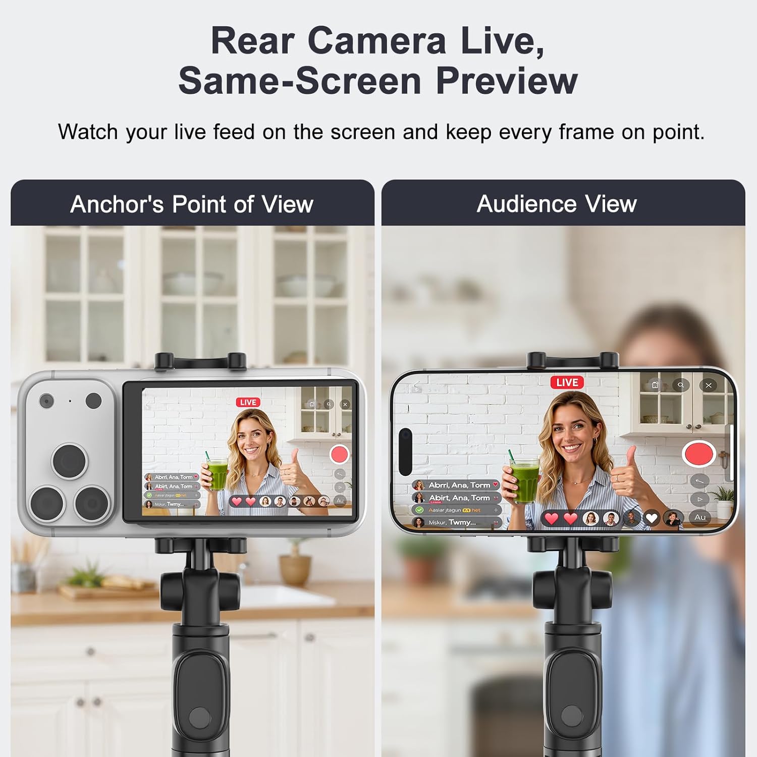 Vlog Screen Selfie Monitor,Wireless Mini Monitor for iPhone/Android Rear Camera with Magnetic Phone Clip Mount,Phone Rear Camera for Selfie Vlog Live Streaming on TikTok,YouTube,Instagram（Black）