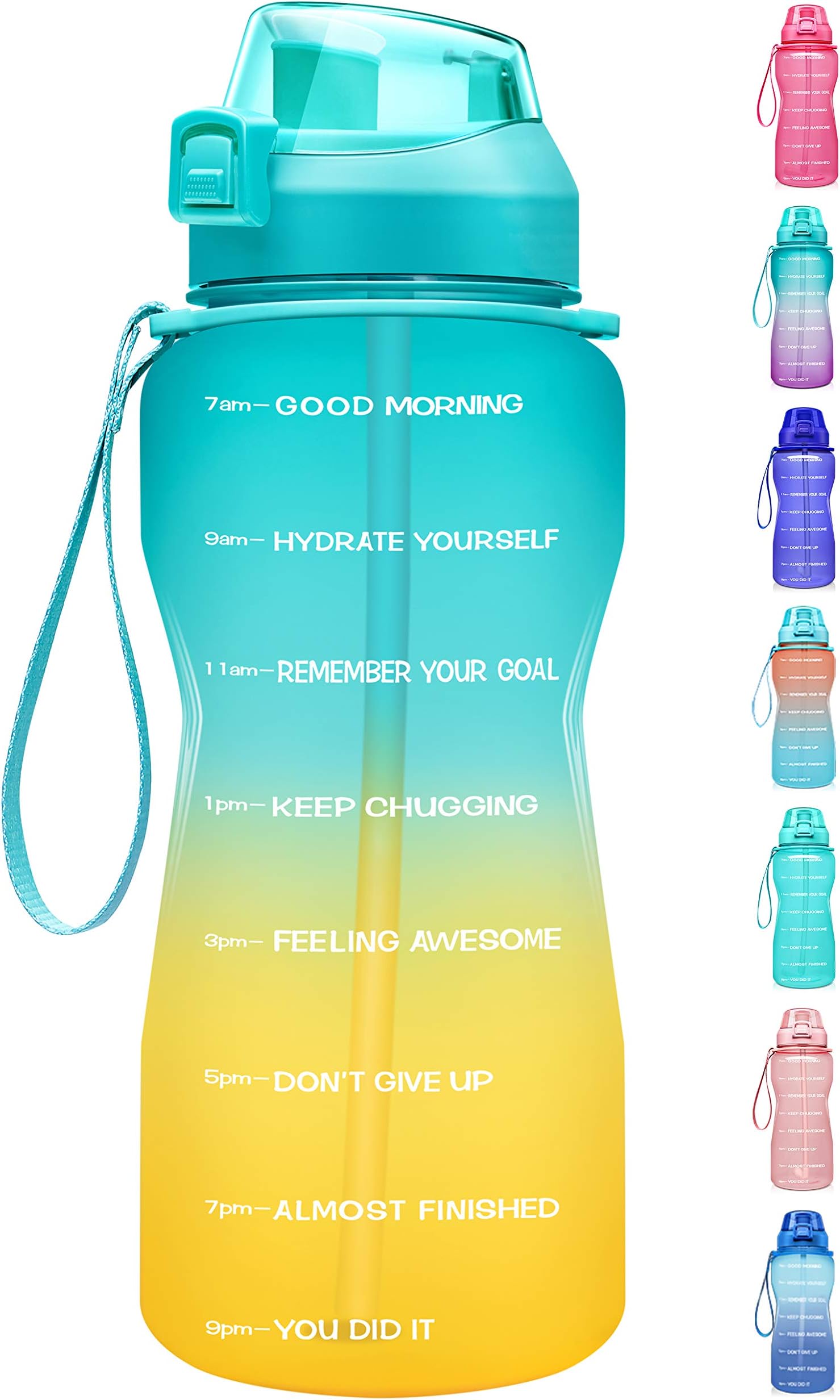 Fidus Large Half Gallon/64oz Motivational Water Bottle with Time Marker & Straw,Leakproof Tritan BPA Free Water Jug,Ensure You Drink Enough Water Daily for Fitness,Gym and Outdoor Sports