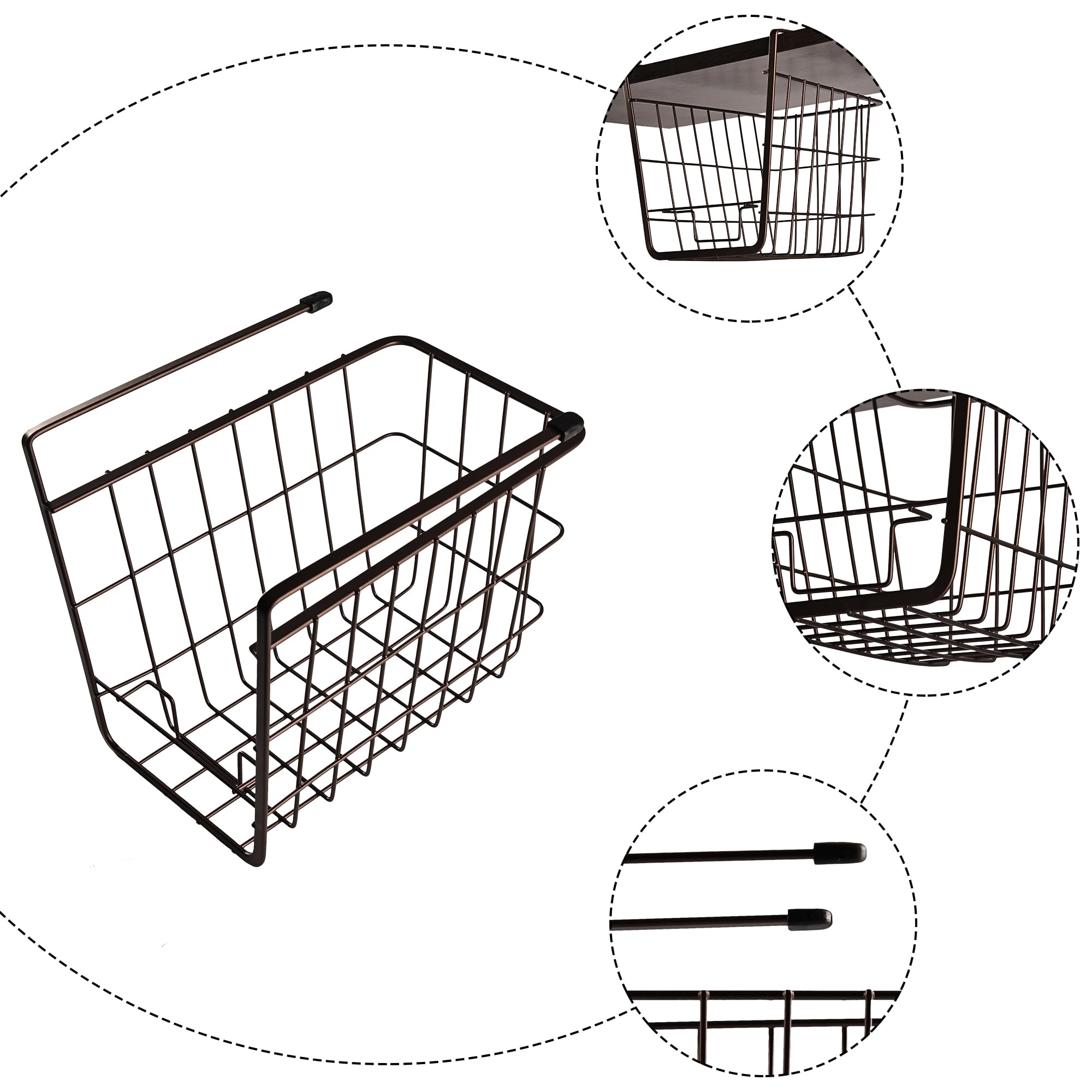 Kuber Industries Metalowy 2-poziomowy stojak do przechowywania pod szafką, nietłukący, trwały, oszczędzający miejsce, wygodny organizer z drutu do szuflady kuchennej, kosz pod półkę, kawowy, biały