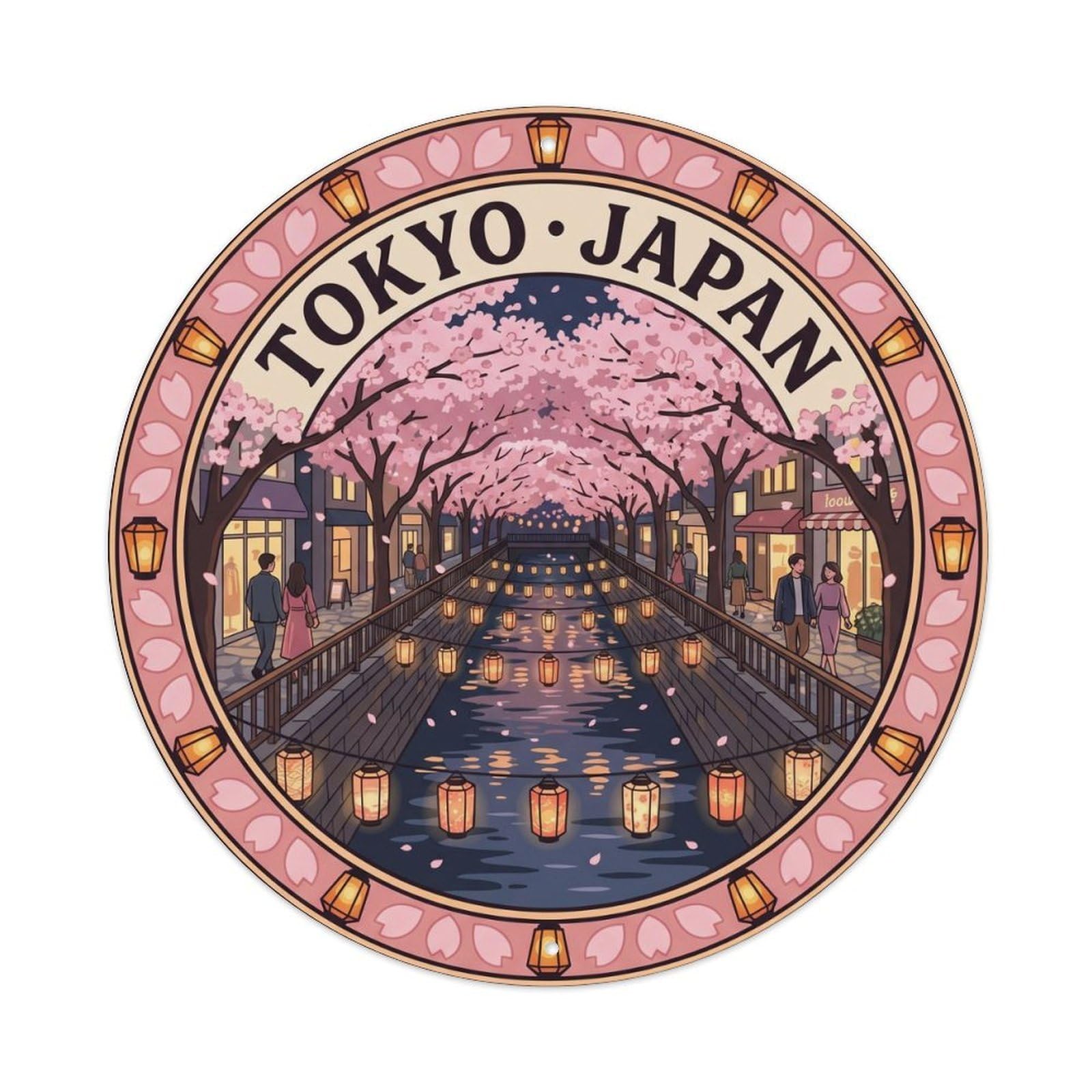 Tokyo Nakameguro Canal Cherry Blossom Lantern Flower Metal Tin Sign