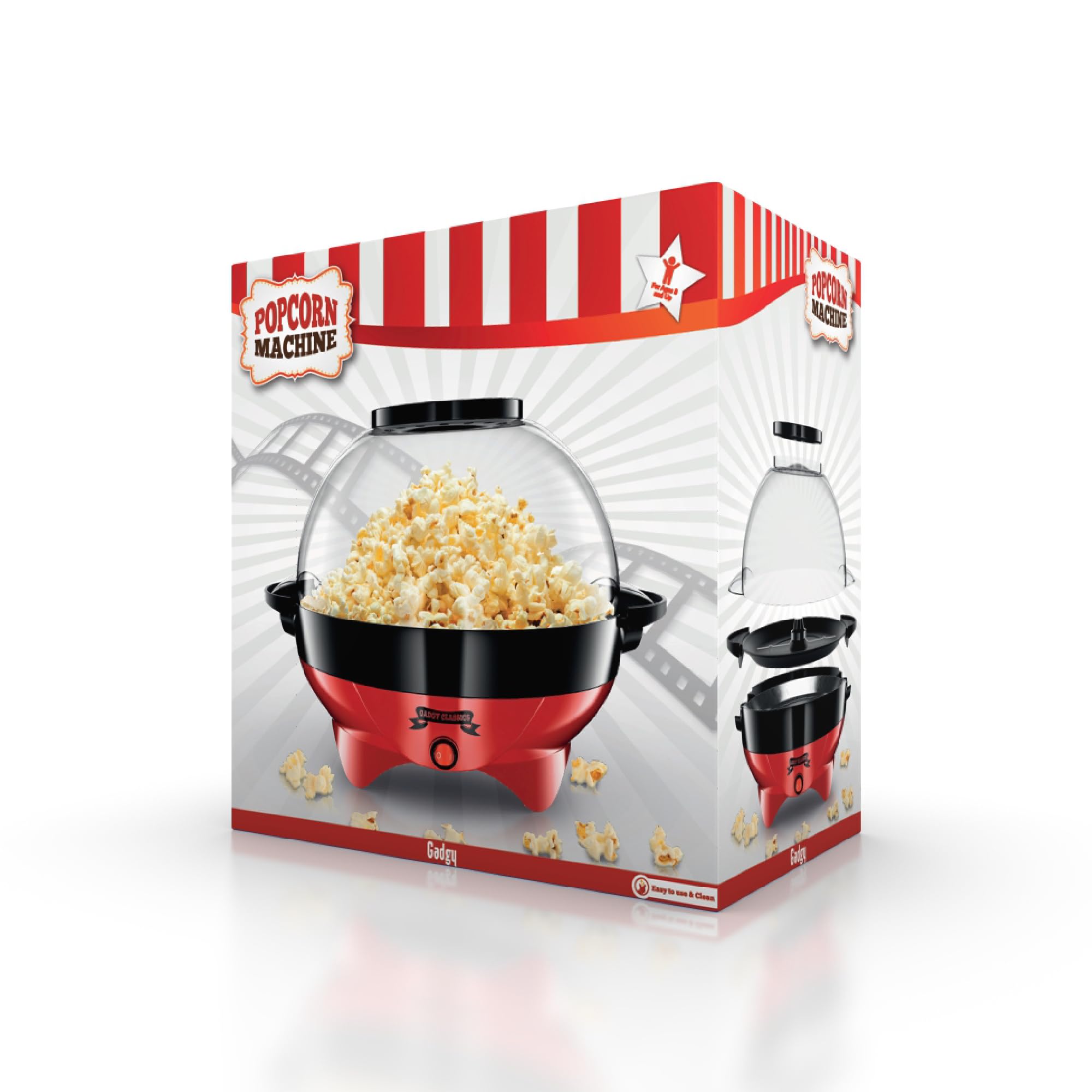 Gadgy Macchina elettrica per popcorn da 800 W, con piastra antiaderente, coperchio e agitatore, grande popper da 24 tazze, per casa, feste, serate cinematografiche