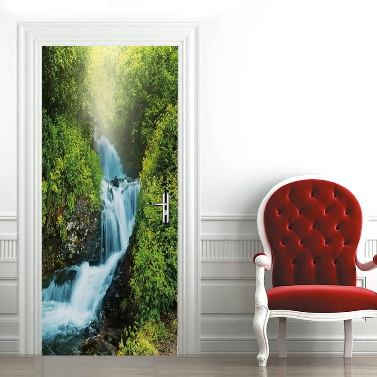 Fykjgs Modern Waterfall Door Stickers for Interior Doors Landscape 3D Door Decals Art Sticker Self Adhesive Door Murals for Bedrooms Living Room Bathroom Home Decor G183?90x210 cm?