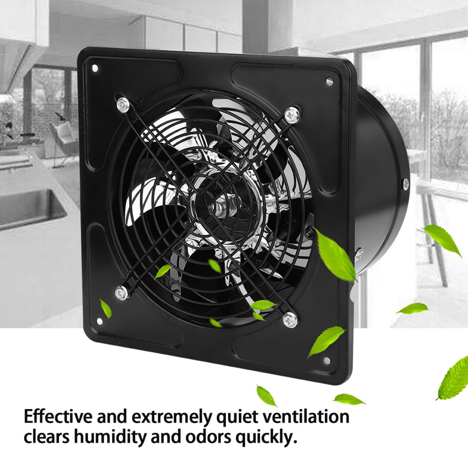 Extractor de Baño Montado en la Pared, Ventilación de Poco Ruido, 190mm, 40W, para Baño, Inodoro, Cocina (BLACK)
