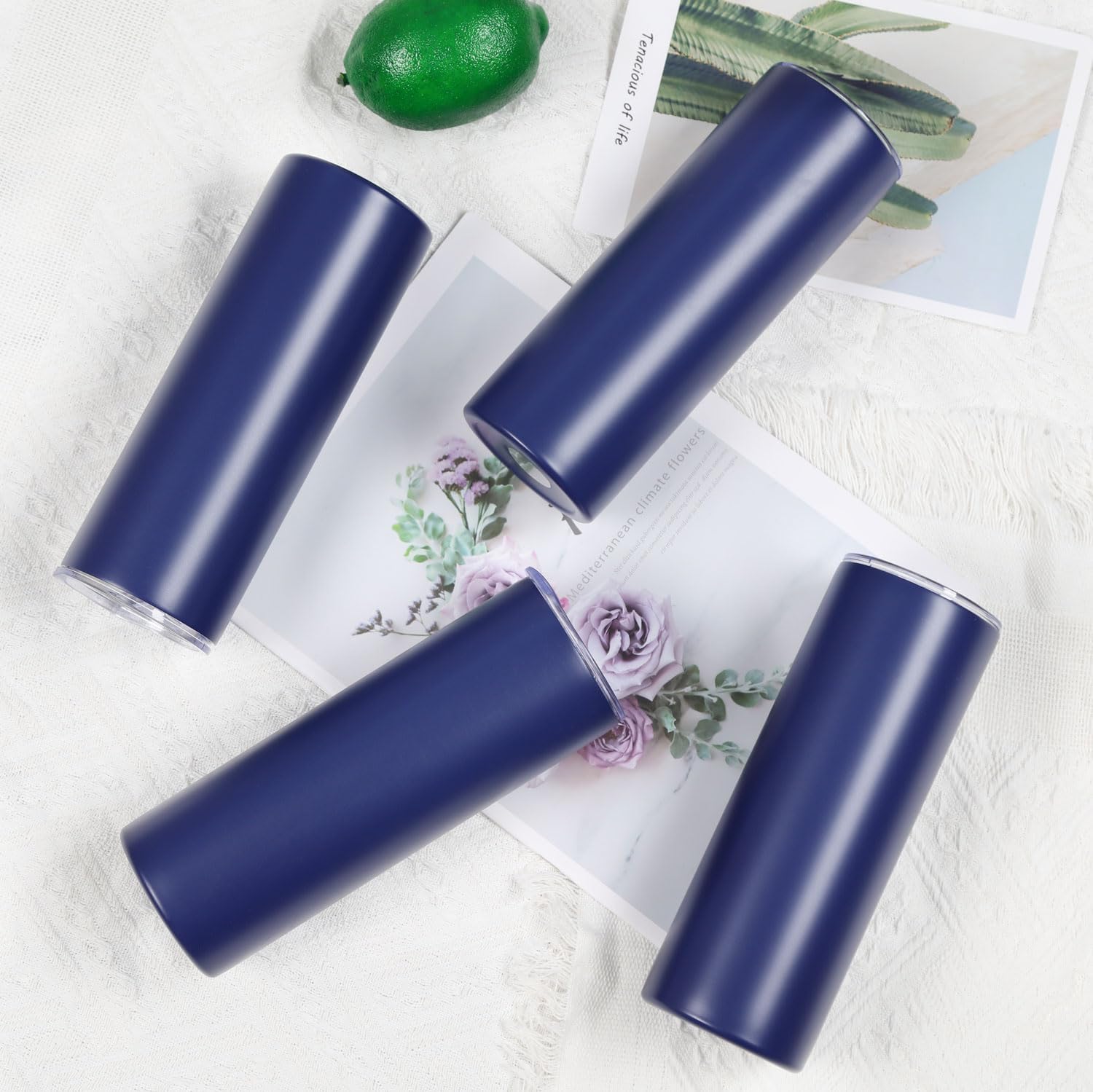 8 Pack 20 Oz Stainless Steel Straight Skinny Tumblers, Insulated Slim Thin Travel Cup Set for DIY, Navy - Image 3