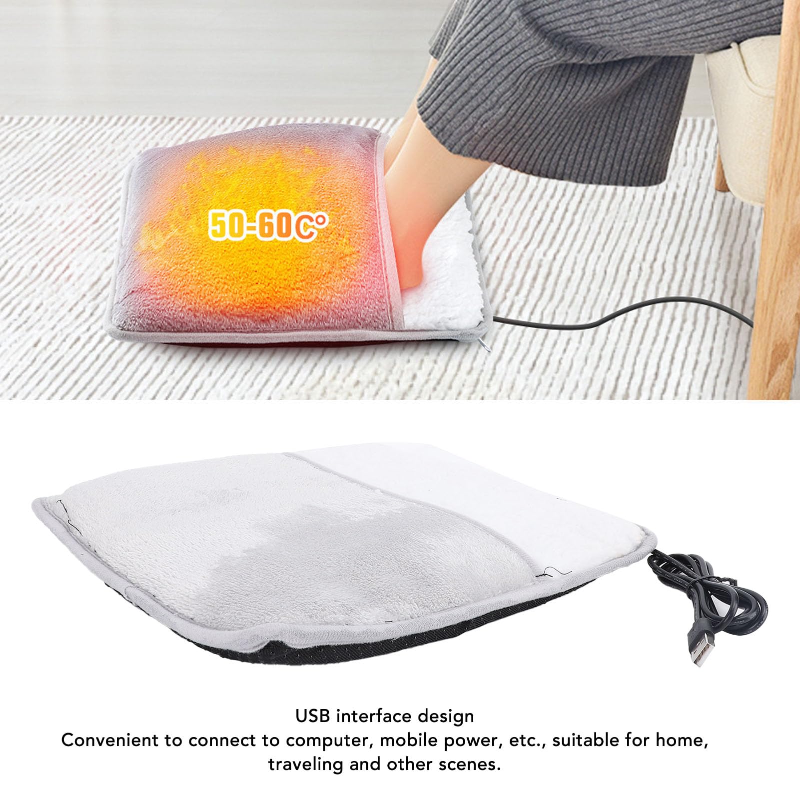 Pieds électriques Chauffage de Chauffage Gris USB Rapide Flannel Flannel Foot Plus pour la Famille Home, Matériau Confortable
