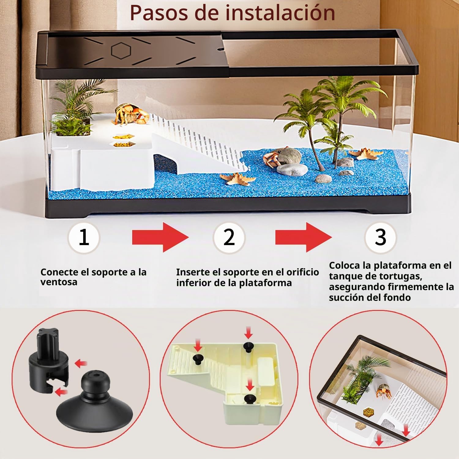 Pecera de Tortuga con Plataforma para Tomar el Sol y Drenaje Inferior, 40 x 20 x 22,5 cm Tanque de Tortugas acuáticas para Tortugas Juveniles, cangrejos de río, cangrejos, Anfibios, Reptiles Negro