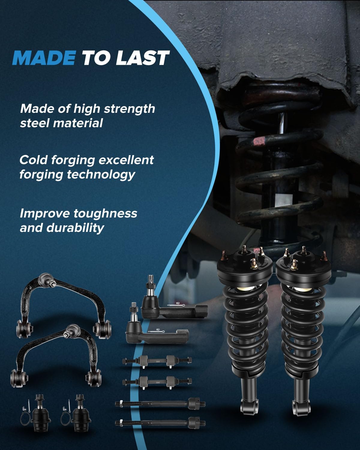 Struts Shock suspension kit for 2009 2010 2011 2012 2013 for ford for F-150 Front Complete Struts Assembly Control Arm and Ball Joint Assembly Ball Joint Stabilizer Bar Link Kit Tie Rod 12 Pcs