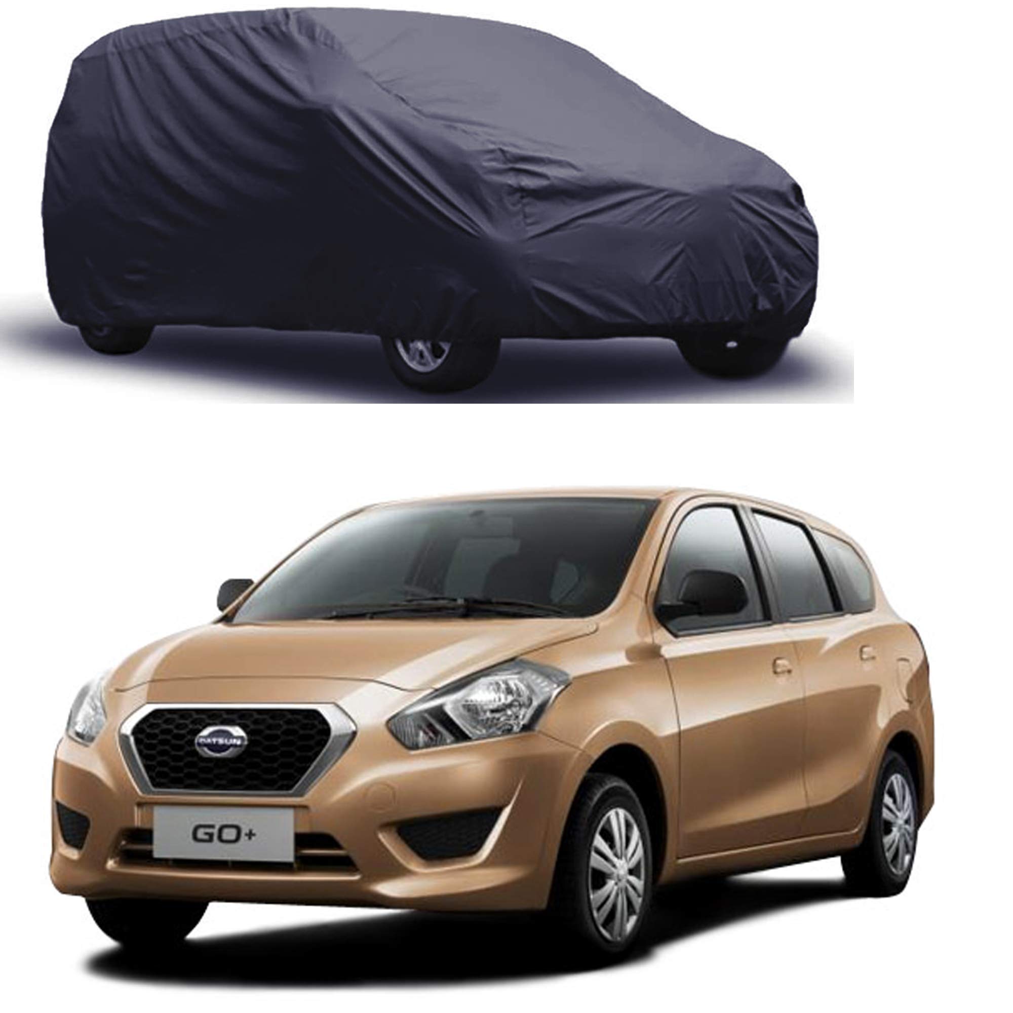 ABS AUTO TREND Dust Proof Indoor and Outdoor Anti UV Sun Protection Car Body Cover Compatible with Datsun GO Plus with Heavy Buckle Belt, Elastic Hem, Triple Stitched (Grey)