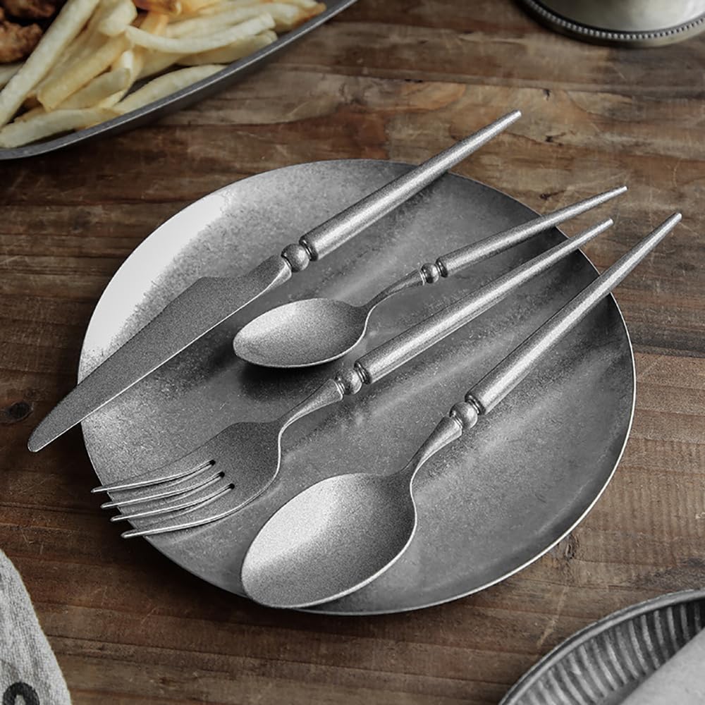 Ensemble De Couverts en Acier Inoxydable Forgé Mat, 32 Pièces (Cuillère, Fourchette, Couteau), Service De Table Classique Et Élégant pour 8 Personnes.