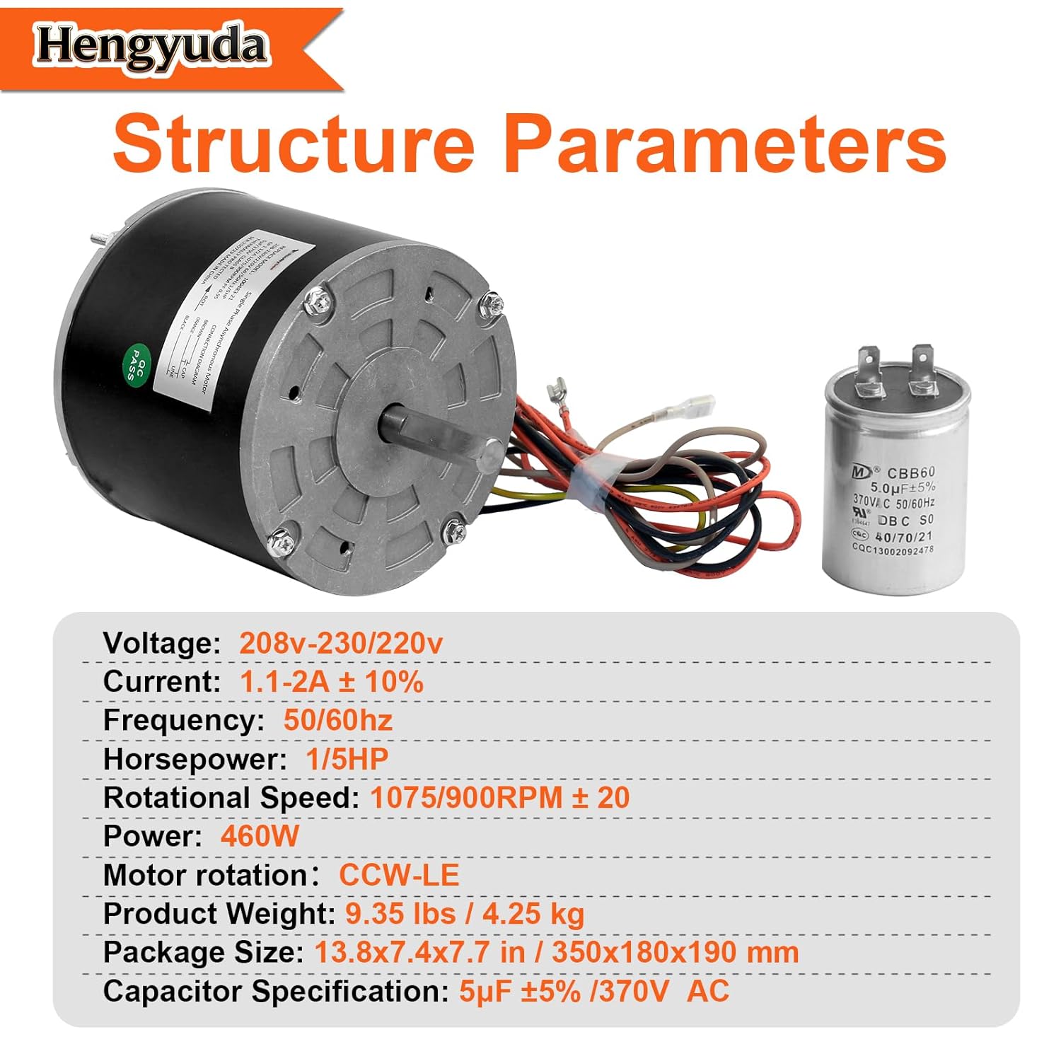 100483-21 Upgraded Condenser Fan Motor, 1/5HP 1075/900RPM,208-230/220V Replacement for 100483-02, 100483-21, Fan Motor for Ac Unit-Inclusive Capacitance (100483-21)