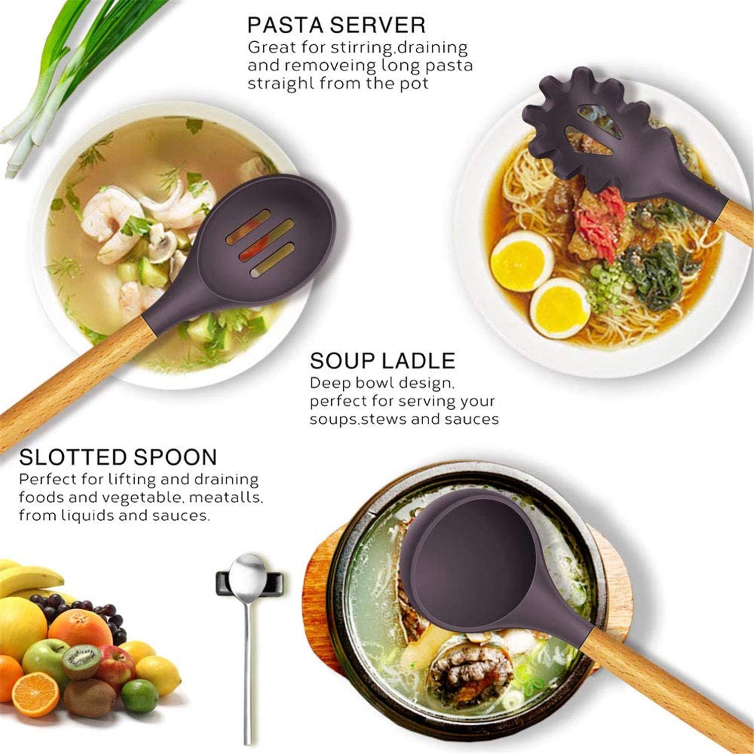 Juego De Utensilios De Cocina De Silicona (12 Piezas) - Antiadherente Y Resistente Al Calor (446°F)