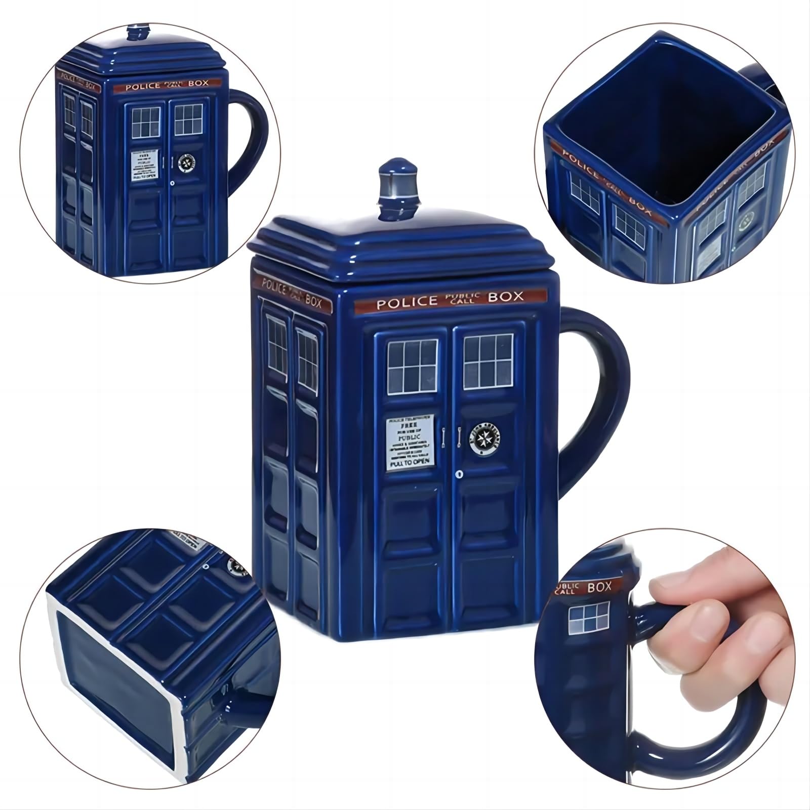 MBSM Creative Mug – Doctor Police Box Tazza in ceramica con coperchio per caffè, tè e altre bevande, tazza quadrata da 425 ml