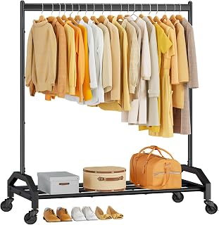 Wiracks Clothes Rack Clothing Rack with Wheels Rolling Clothing Rack for Hanging Clothes Garment Rack Loads 300 LBS for Bedroom, Laundry Room, Retail Store (Black)