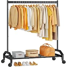 Wiracks Clothes Rack Clothing Rack with Wheels Rolling Clothing Rack for Hanging Clothes Garment Rack Loads 300 LBS for Bedroom, Laundry Room, Retail Store Black