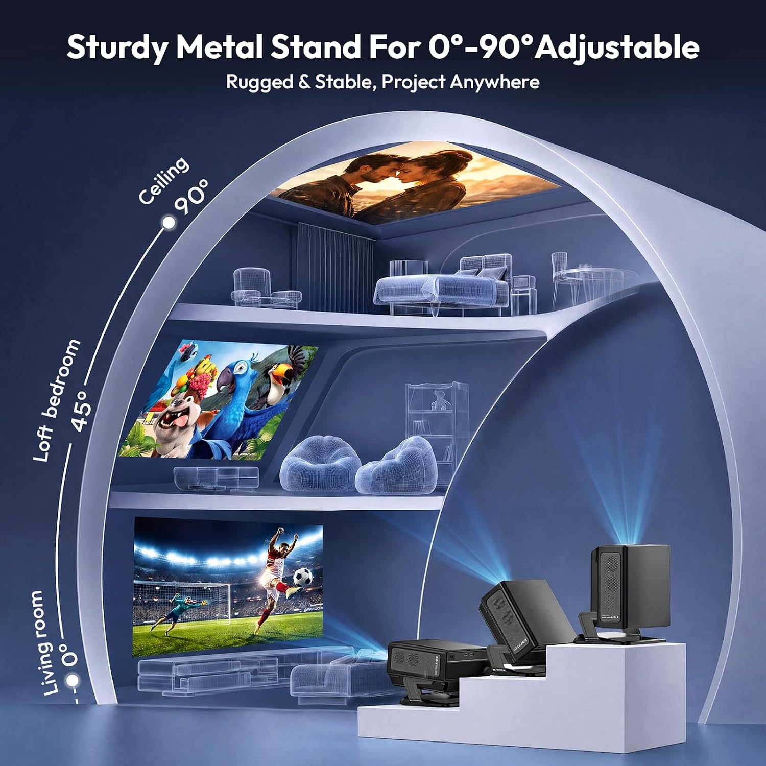 Smart Projector with WiFi and Bluetooth 1200 ANSI, Native 1080P 4K Supported, Auto Focus 6D Keystone, XGODY Gimbal A8, Premium 20W HiFi Stereo Sound, Home Theater Movie Projector for Bedroom/Outdoor 9 71dBkMej+fL. AC SL1500