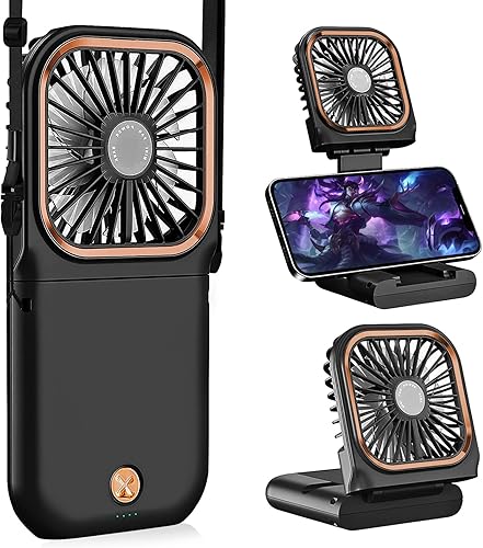 Miniatura 11 de Ventilador portátil para el cuello mini, silencioso, de mano, personal, plegable, recargable por USB, operado para el hogar, oficina, exteriores y