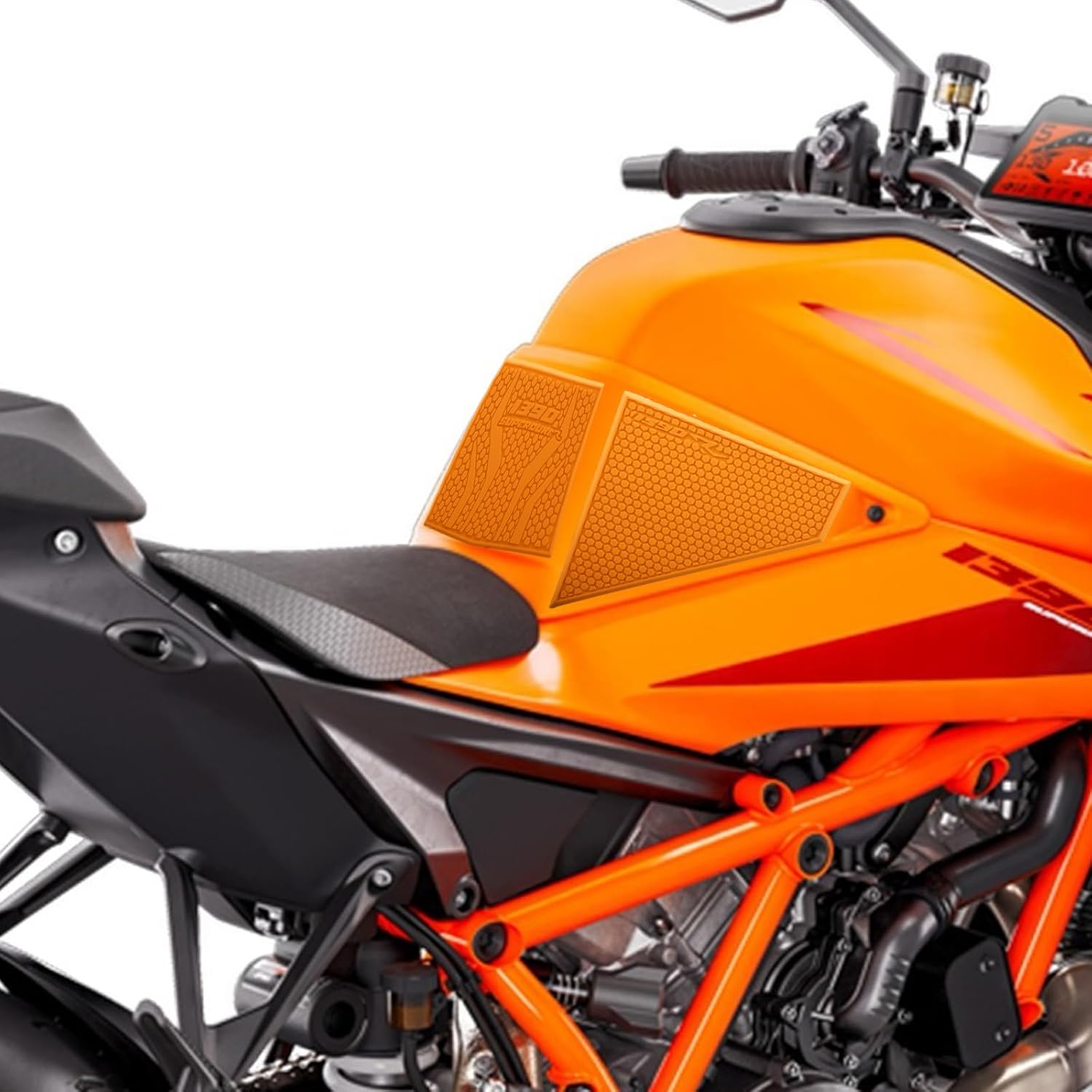 Motorcycle Tank Grip Protector Pads, Anti-Slip Honeycomb Design, Compatible with KTM 1390 SUPER DUKE R EVO 2024-2025 (orange)