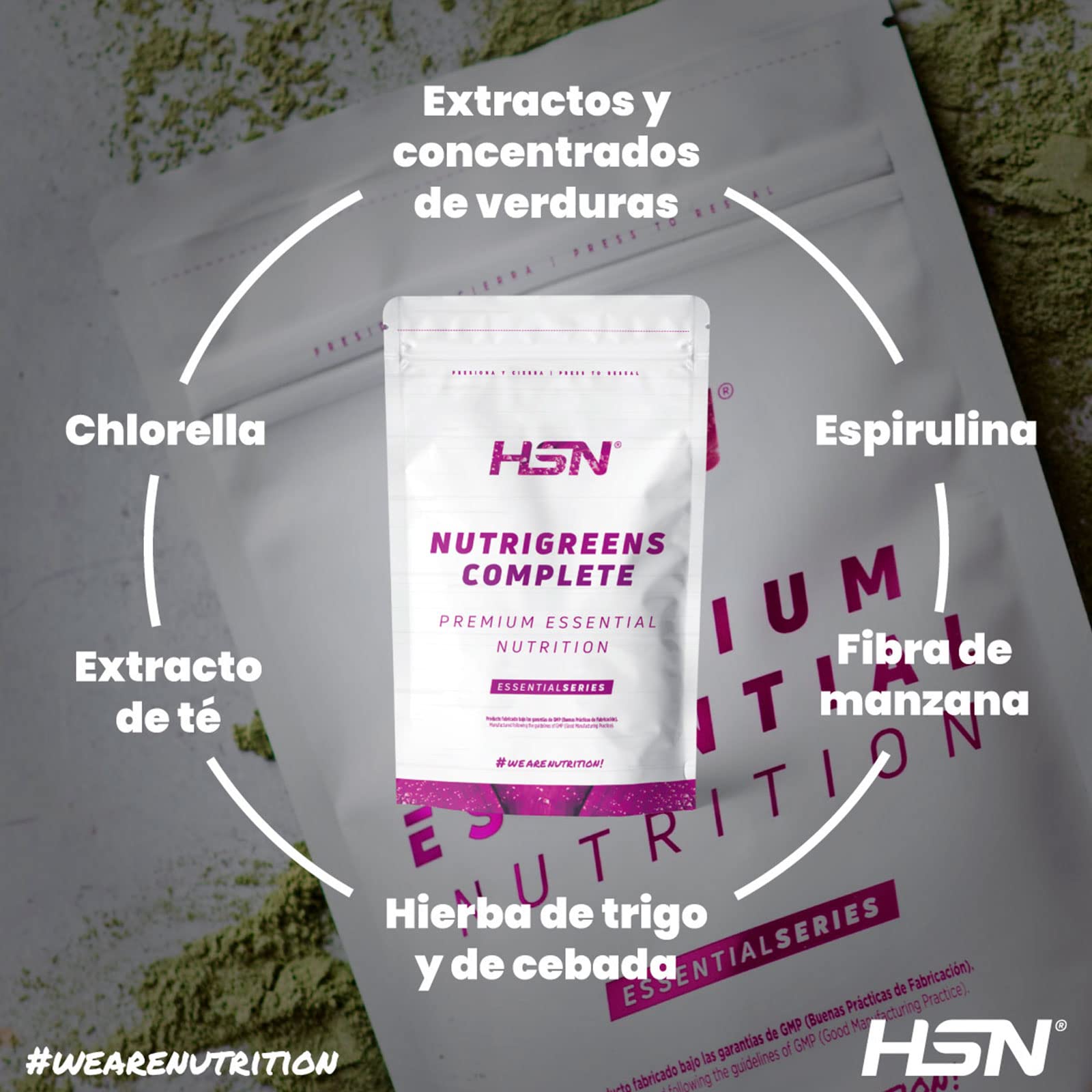 Complete Nutrigreens HSN 150 g Greens en Polvo Super Alimento Natural Vitaminas Minerales Fibra No-GMO Vegano