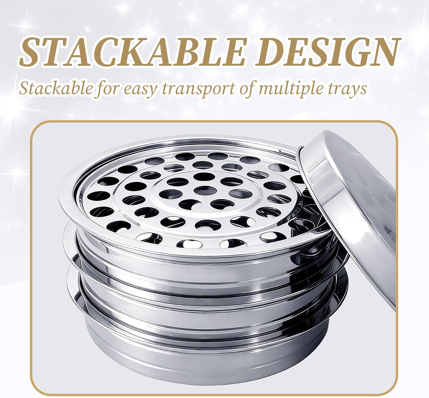 3Pcs Stainless Steel Communion Tray with 1 Lid – 40 Cup Communion Tray for Church – Silver Holy Communion Wine Tray, Stackable Church Worship Supplies（No Cups）
