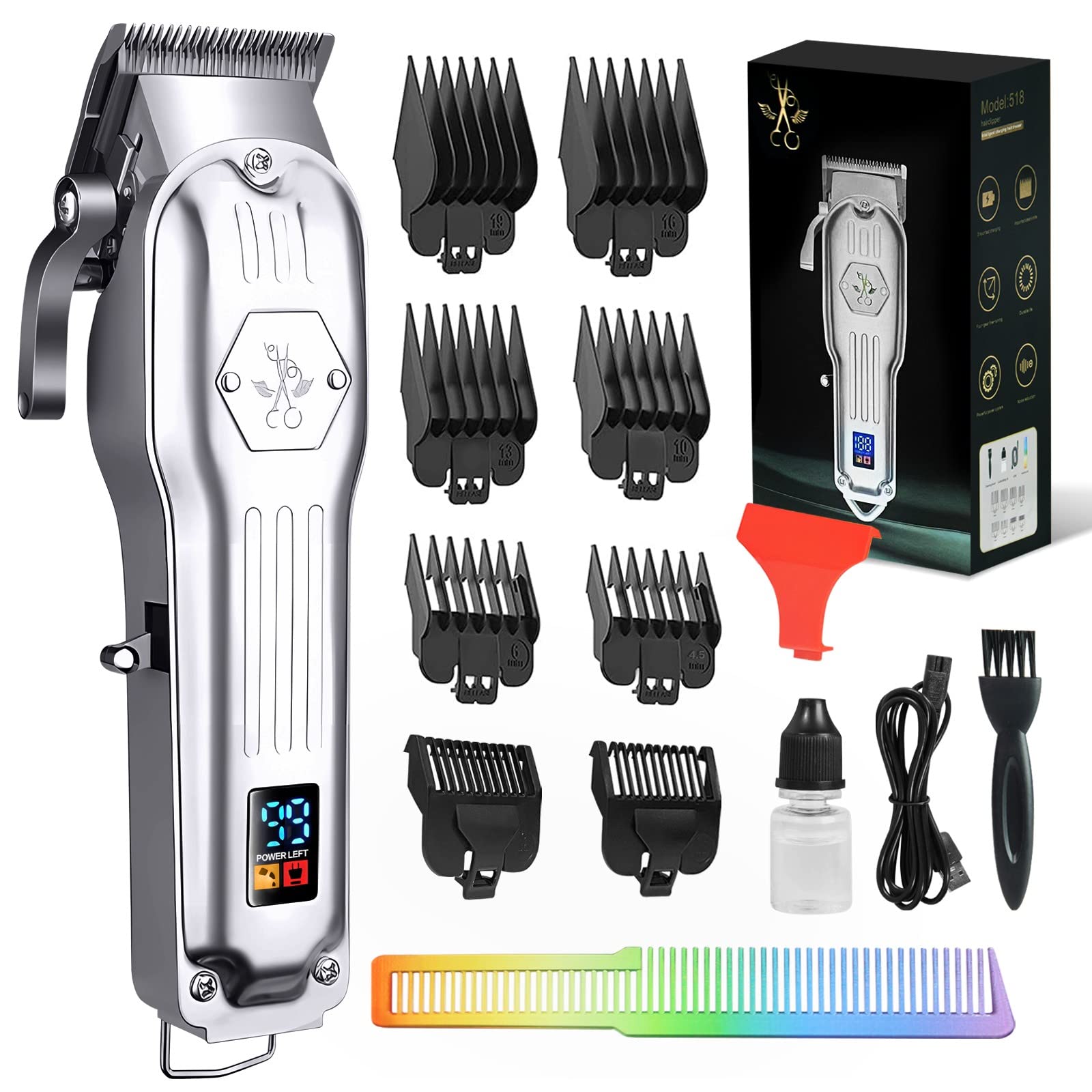 Unipampa Cortapelos Hombre Inalámbrico, Máquina Cortar Pelo Profesional, Cortador Recargable, Recortadora de Barba, para Uso de Hogar y Peluquería, con 8 Peines Guía
