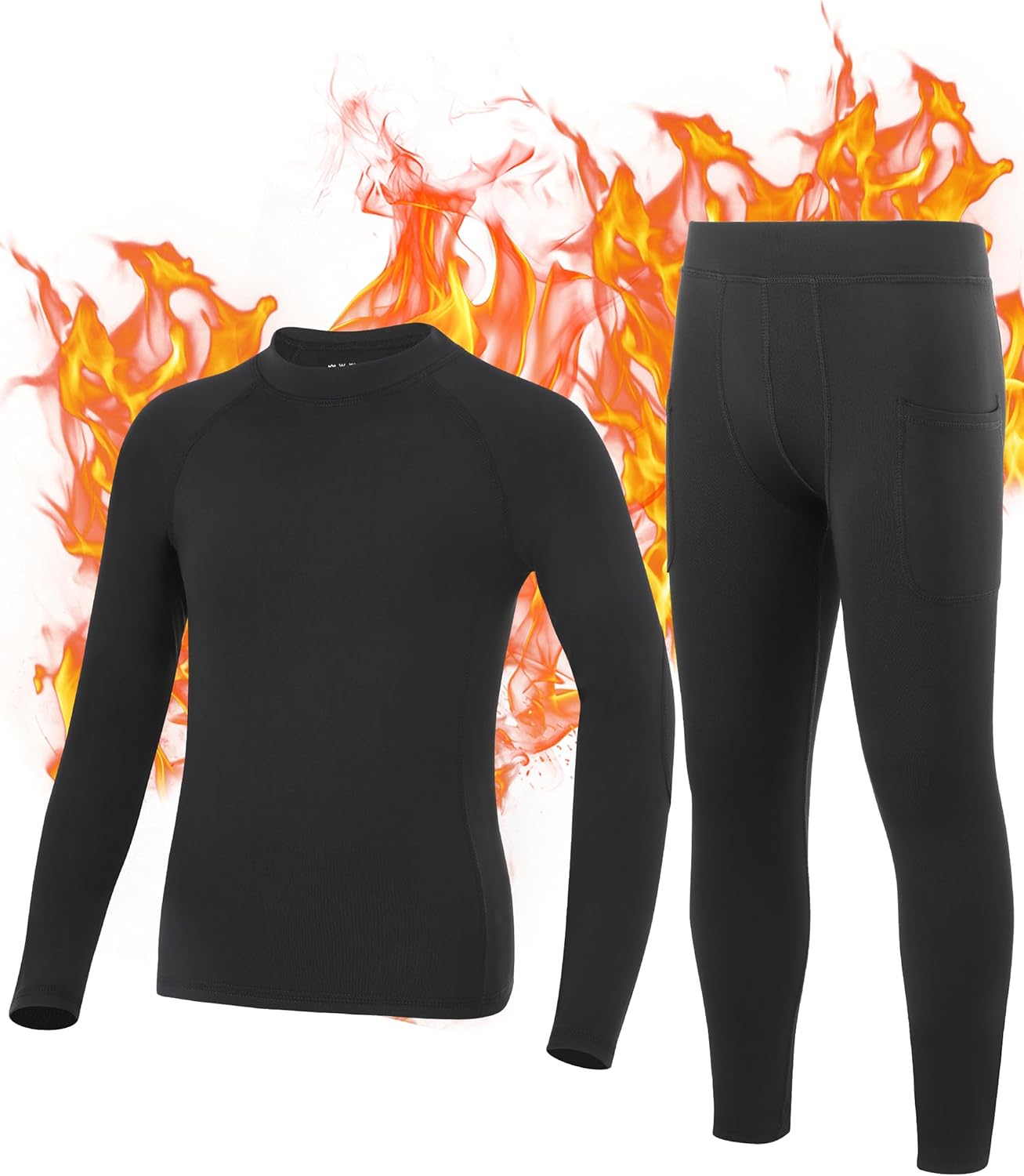 Roadbox Boys Thermal Underwear Sets Ultra Soft FLeece Lined Long Johns Base Layer Top and Bottoms with Pockets