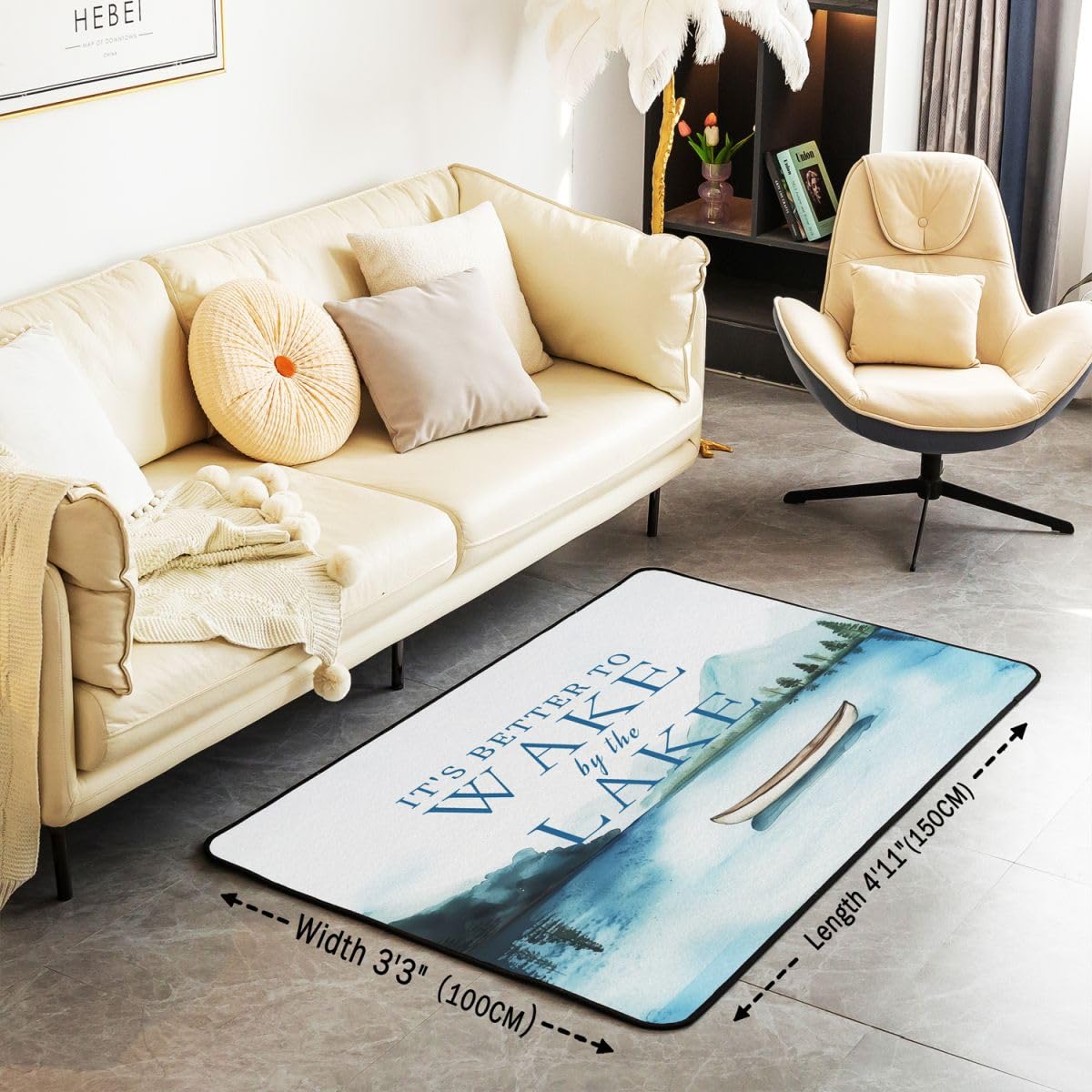 Homewish Dywaniki do domu nad jeziorem 150 x 200 cm do sypialni salonu - rustykalna kabina styl wiejski nowoczesny dywan podłogowy pływanie łódką duże dywany wiejskie jezioro życie niegubi włosia