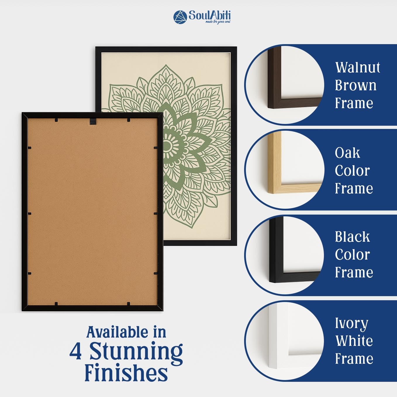 SoulAbiti Om Mandala Yoga set of 3 Framed Wall Print 12x18 inch Light Brown Frame Plexi-Glass Spiritual Art ready to hang for living room bedroom office decor 3