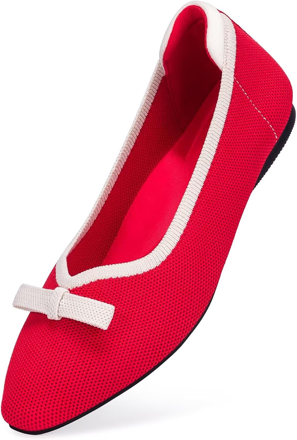 Frank Mully Ballet Flats for Women Dressy Squared Toe Knit Flat with Bowknot Casual Comfortable Slip-On Work Business Shoes for Daily Casual