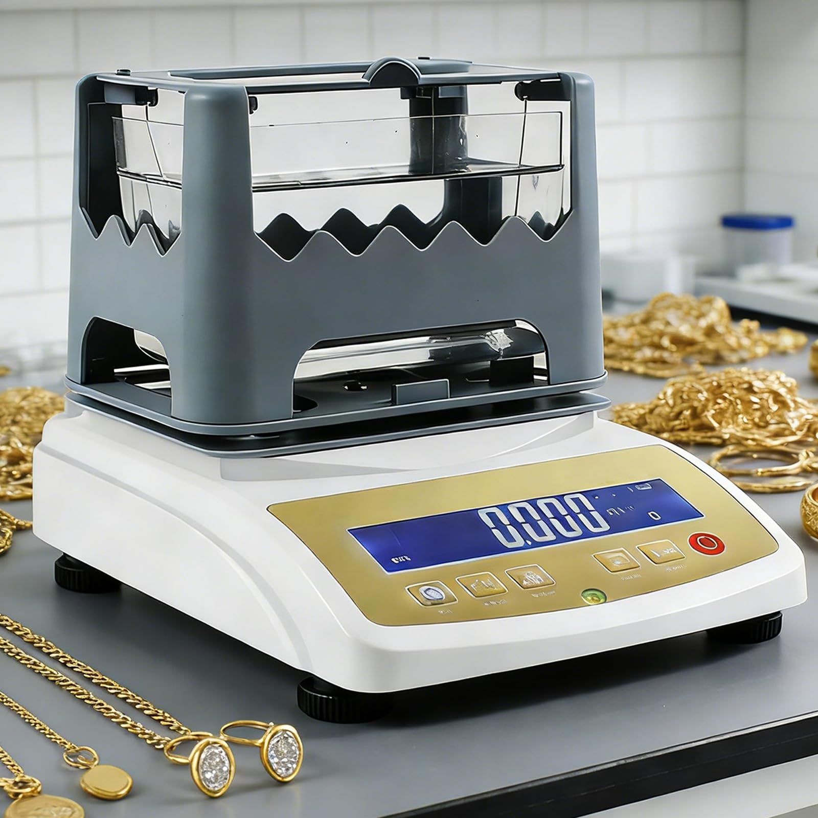 Hochpräzises Kombigerät aus Feststoffdichtemesser und Goldreinheitsprüfer, elektronischer Edelmetallprüfer für Echtheit, Karatwert und Dichte(1200k)