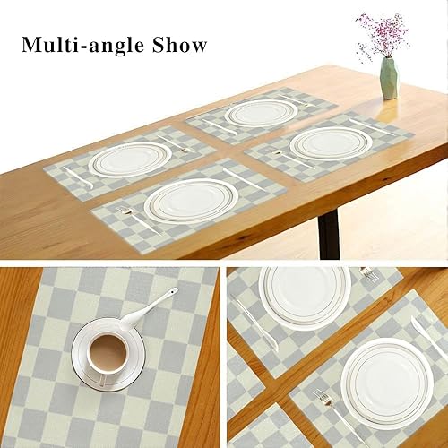 Miniatura 6 de Manteles individuales patrióticos de arpillera a cuadros gris beige a cuadros, juego de tela lavable 6 12 x 18 individuales para mesa de comedor,