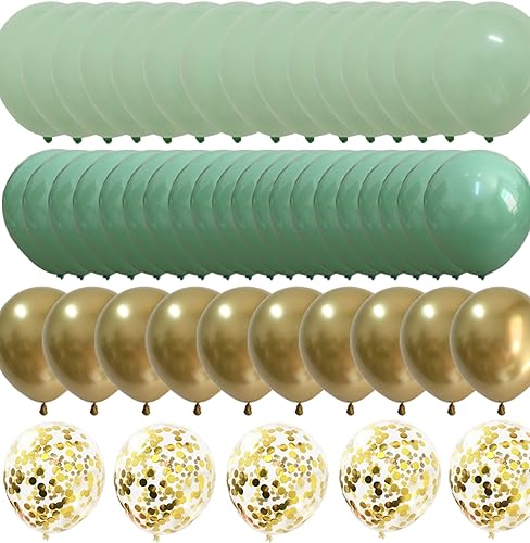 Globos dorados verde salvia mate  Globos verde oliva menta claro para bodas, baby shower, suministros de fiesta de cumpleaños, paquete de 60
