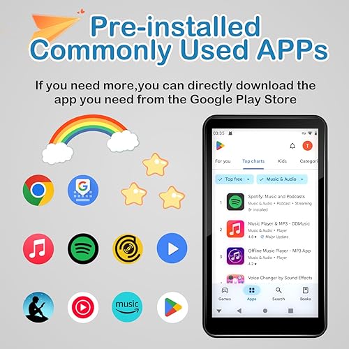 Miniatura 2 de Reproductor de MP3 Android de 160 GB para niños con Bluetooth, pantalla táctil de 4 pulgadas, reproductor de transmisión con Supotefy y Gugole