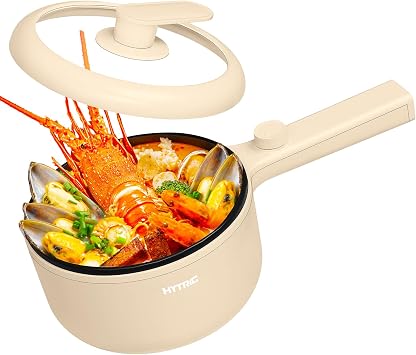 HYTRIC Hot Pot Electric, 1.5L Portable Non-stick Frying Pan, Electric Cooker for Steak, Egg, Pasta, Ramen Cooker with Dual Power Control, Mini Electric Pot for Office, Dorm Room Essential, Yellow