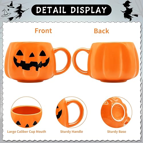 Miniatura 4 de Taza de calabaza de Halloween de 12 onzas, taza de cerámica con diseño de calabaza linda taza de café de Halloween, cumpleaños, regalos para