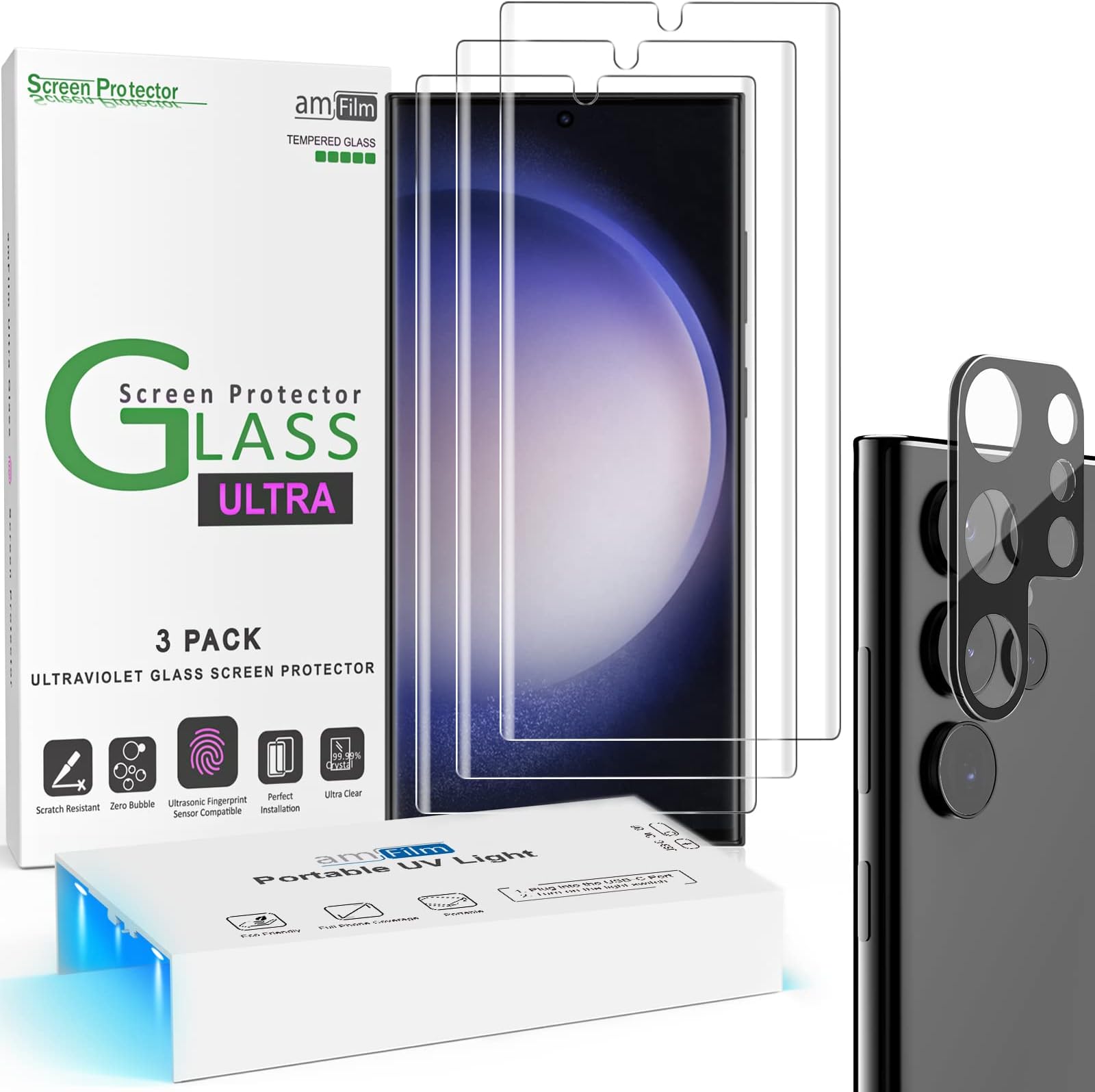 amFilm [3 +1 Pack 3D Curved Tempered Glass Screen Protector for Samsung ...