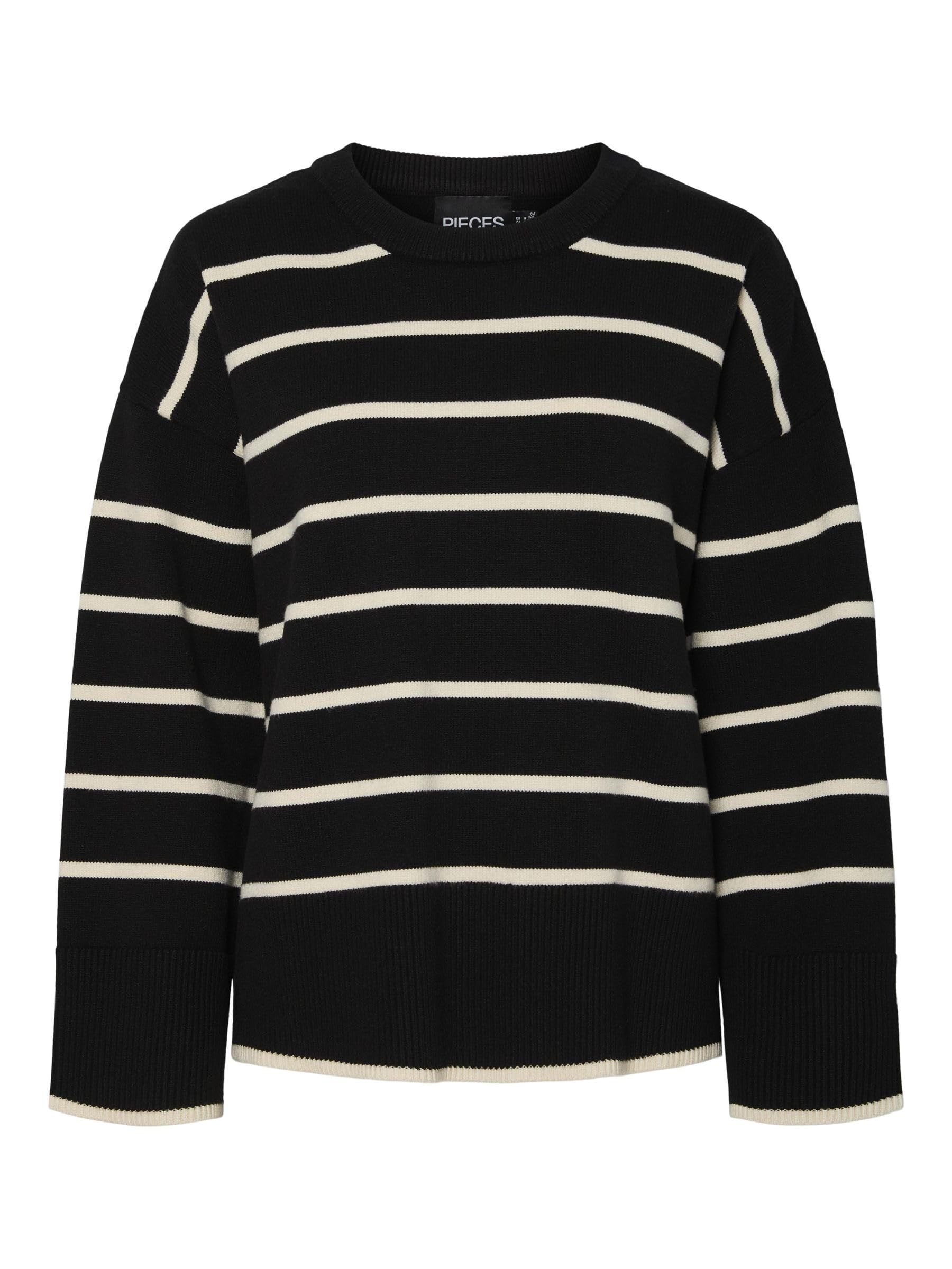 PIECES Women's Pcmathilde Ls O-Neck Knit Noos Bc Jumper, Black, S