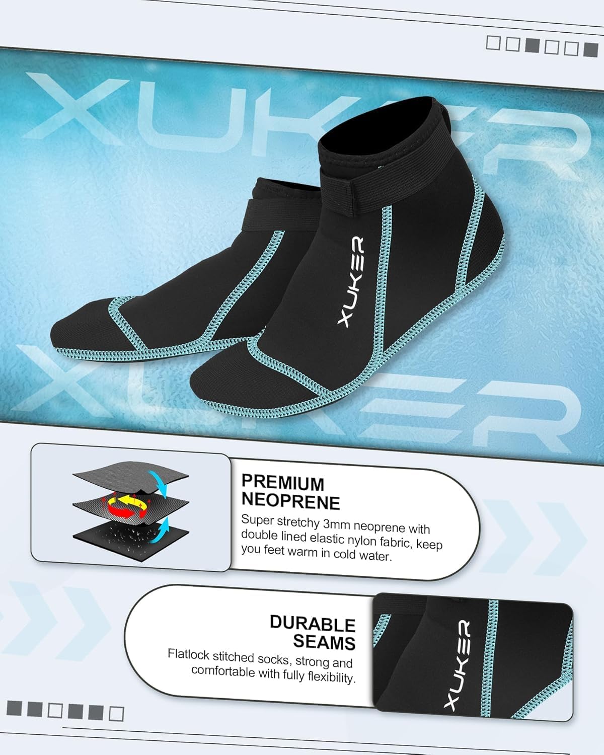 XUKER Neoprene Socks, 3mm Beach Volleyball Sand Soccer Water Wetsuit Socks for Diving Snorkeling Kayaking Paddling - Image 2