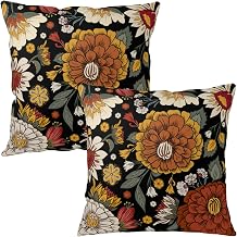 Black Boho Sunflower Pillow Covers 18x18 Set of 2 Vintage Botanical Floral Outdoor Decorative Pillow Cases Summer Bohemian Flower Cushion Cover for Couch Sofa Porch Living Room