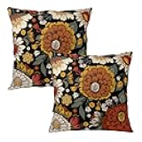 Wnoesat Black Boho Sunflower Pillow Covers 16x16 Set of 2 Vintage Botanical Floral Outdoor Decorative Pillow Cases Summer Bohemian Flower Cushion Cover for Couch Sofa Porch Living Room