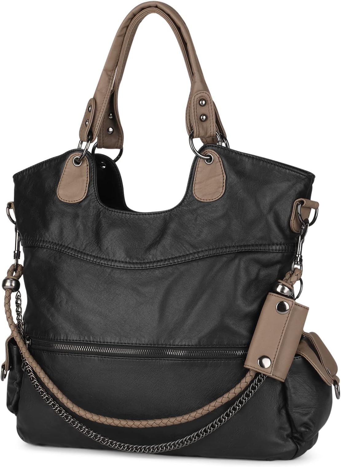 Leather Ladies Bags Washed Vegan Leather bags for Women Large Capacity Multiple Pockets Cross Body Shoulder bags,Tote Purse Black