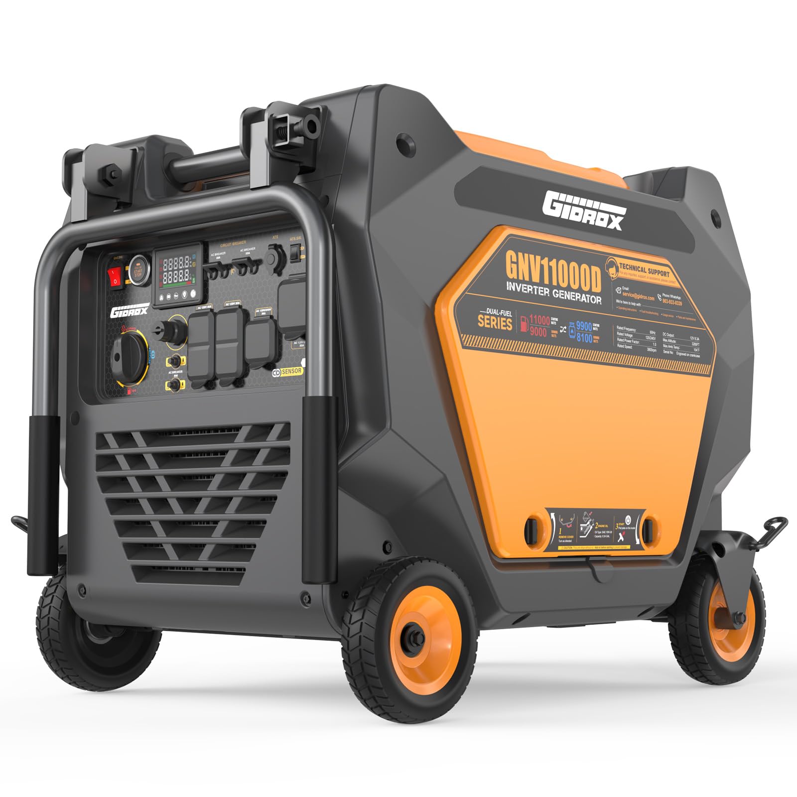 11000W Dual Fuel Inverter Generator for Home Backup, RV, &amp; Camping - Super Quiet with ATS Ready, Remote Start, CO Sensor, ECO Mode, 50A Outlets, Low THD, Gas &amp; Propane Powered (Yellow)