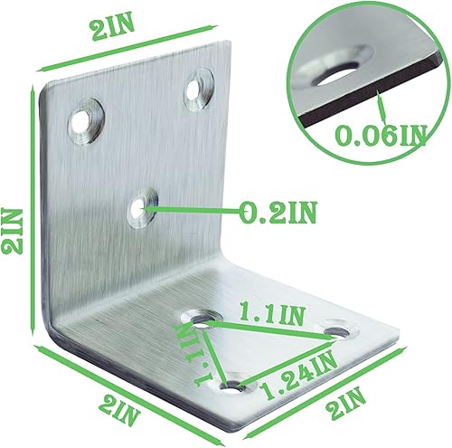 Miniatura 2 de 20 soportes de ángulo de acero inoxidable, soportes en L resistentes de 2 x 2 x 2 pulgadas para madera, soportes de esquina de 1.969 in de ancho
